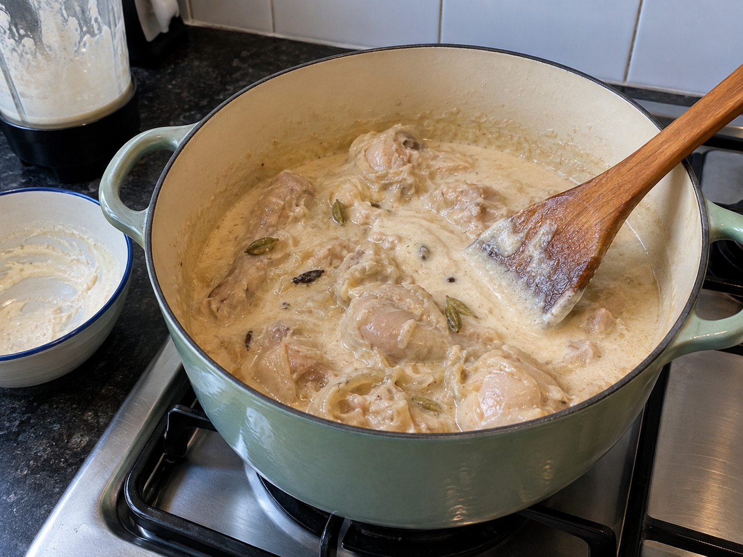 Bengali Chicken Rezala — Stir in cashew paste