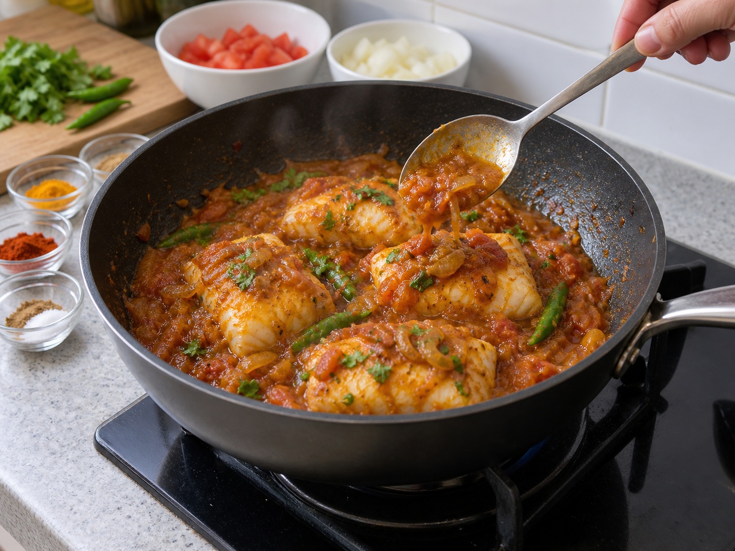Ikan Bhuna Bangladesh — Matangkan ikan dalam bumbu