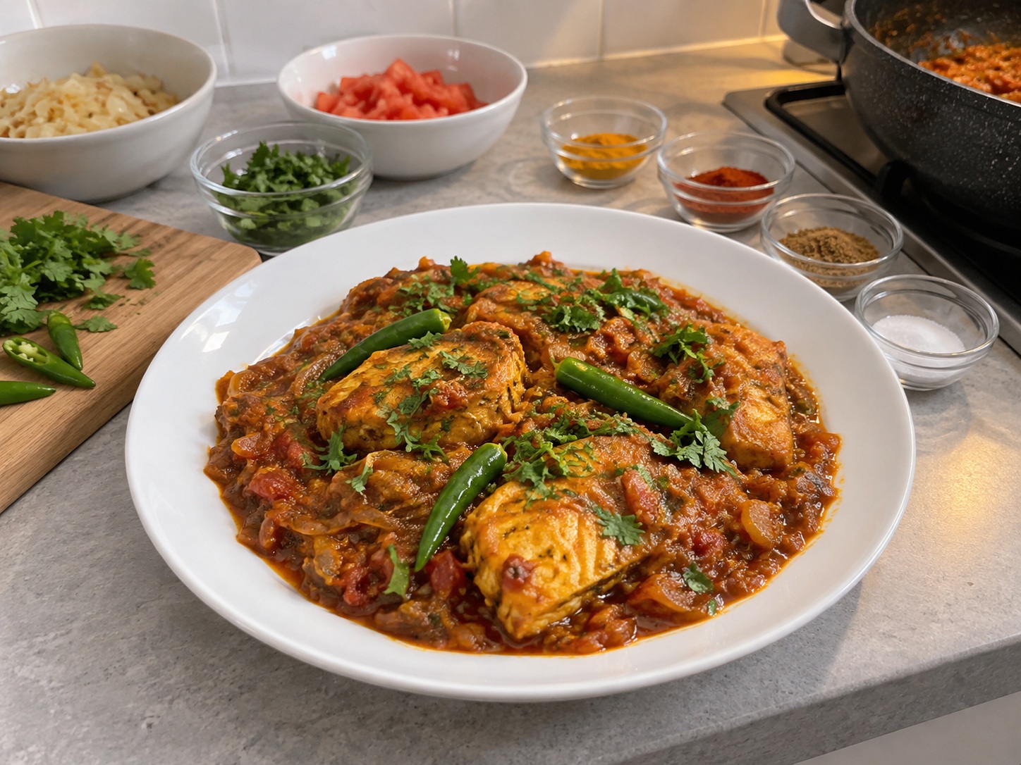 Ikan Bhuna Bangladesh — Akhiri dengan ketumbar