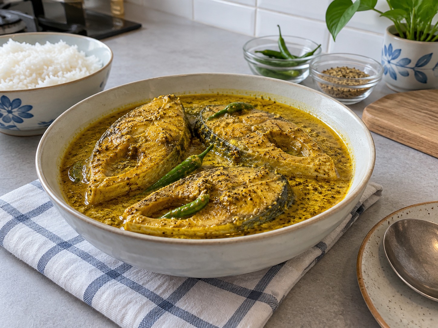 Kari Ikan Hilsa Mustard Bangladesh — hidangan selesai