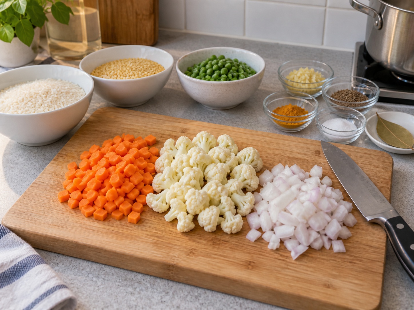 Bangladeshi Vegetable Khichuri — Dice vegetables small