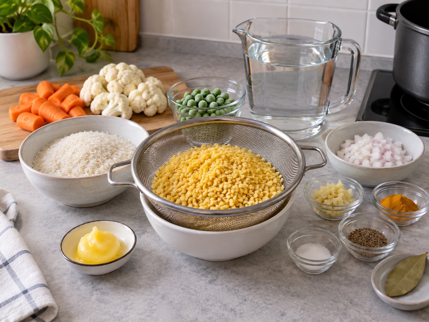 Bangladeshi Vegetable Khichuri — Drain and measure