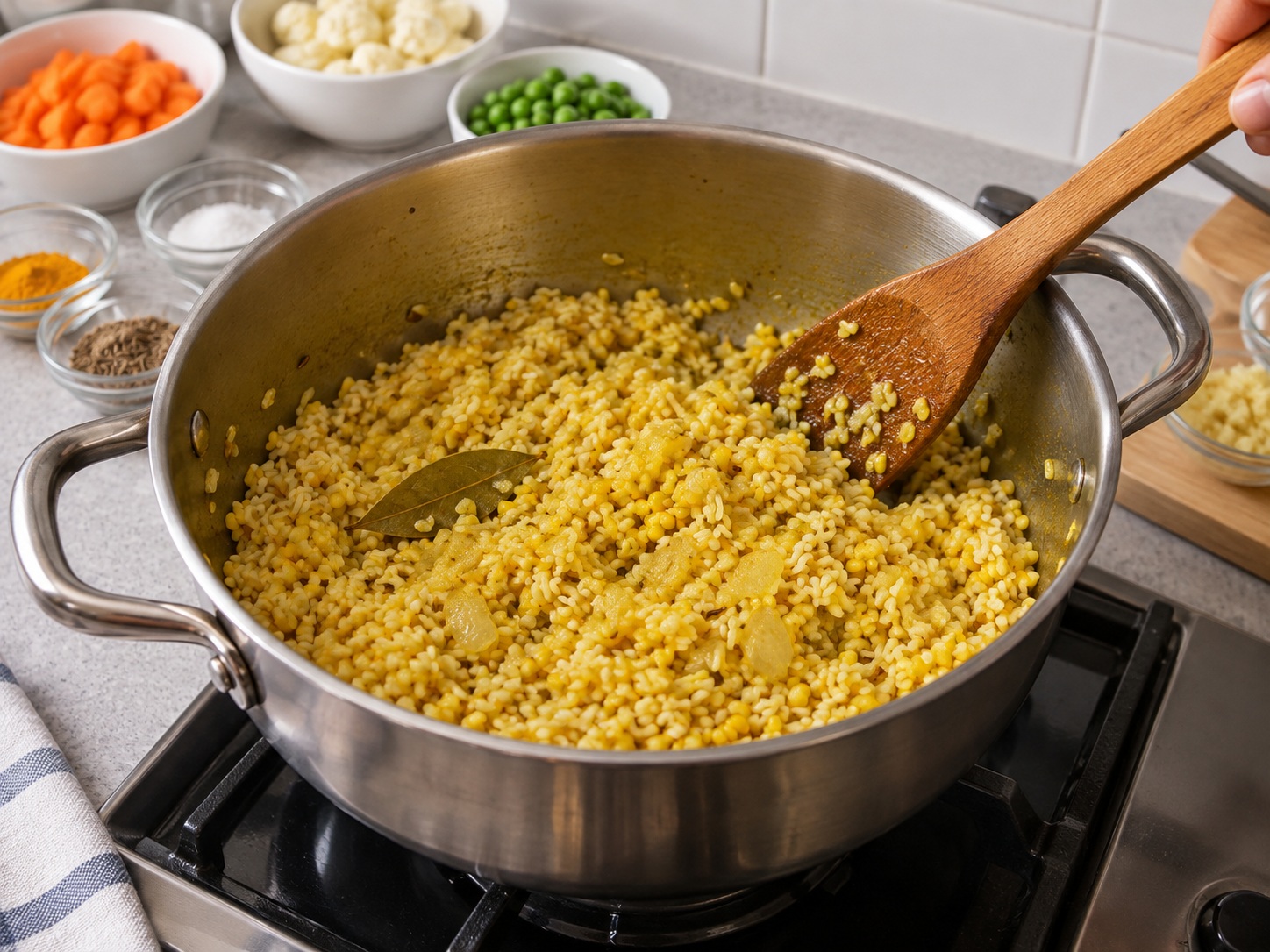 Bangladeshi Vegetable Khichuri — Coat rice and mung