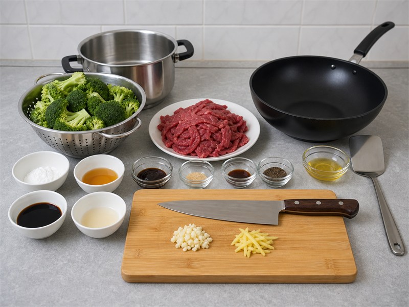 西蘭花炒牛肉:準備材料