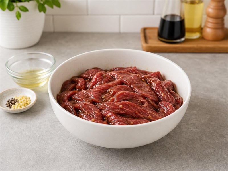 西蘭花炒牛肉:靜置牛肉