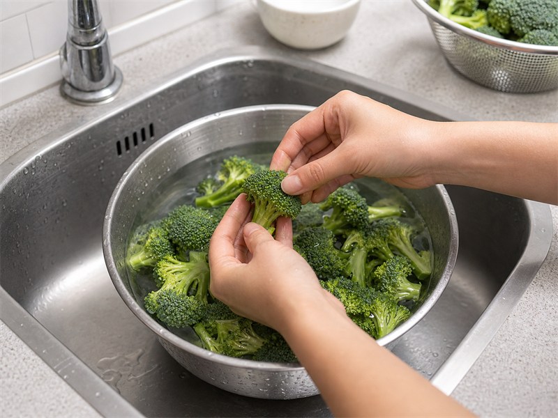 西蘭花炒牛肉:清洗西蘭花