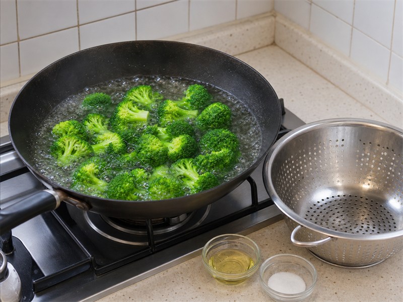 西蘭花炒牛肉:西蘭花汆水