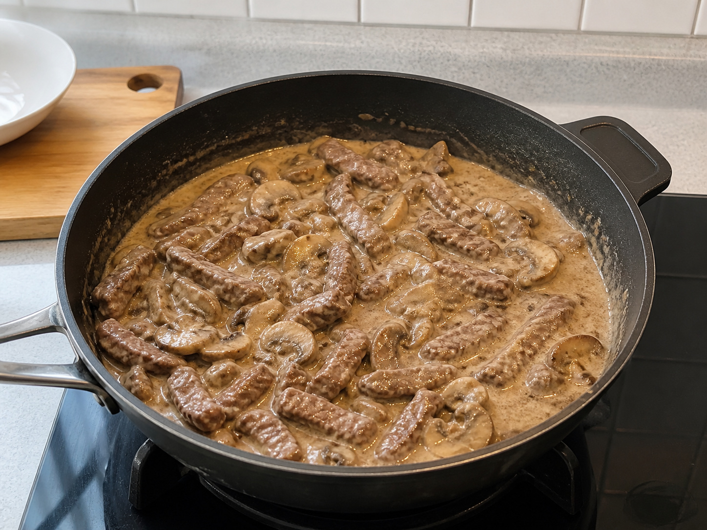 俄式蘑菇酸忌廉燴牛肉: 牛肉回鑊