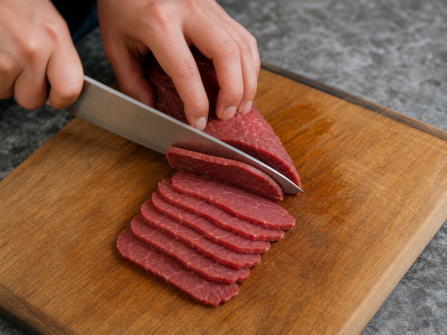 豉汁涼瓜炒牛肉:牛肉逆紋切約3毫米薄片