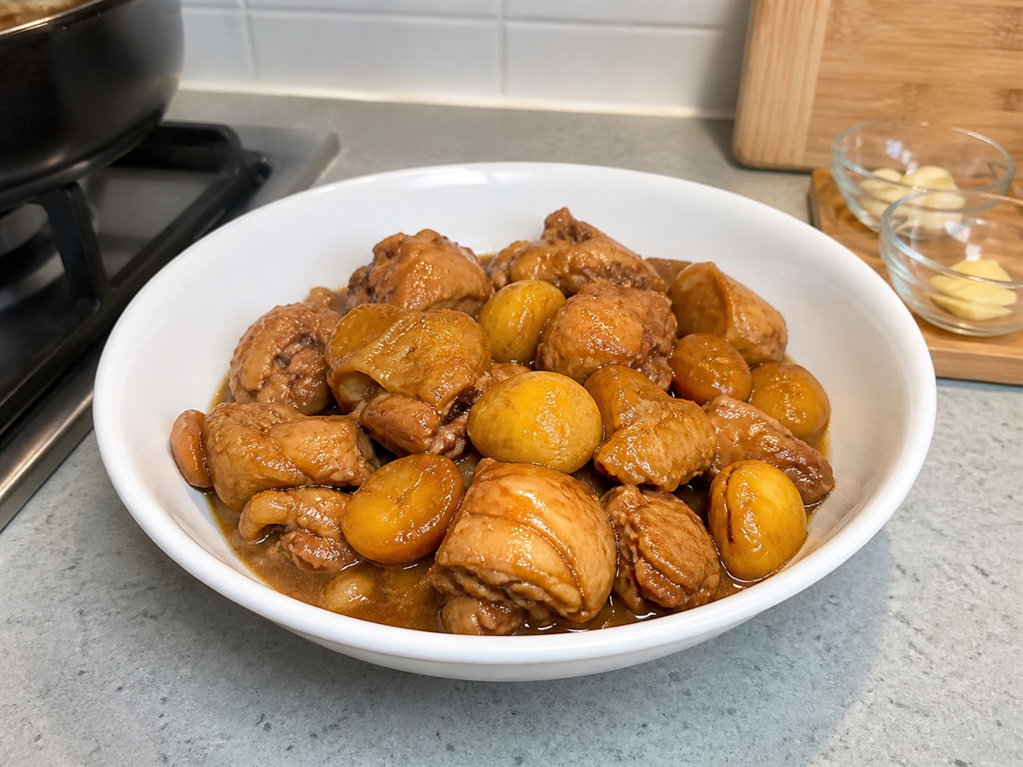 Finished braised chicken with chestnuts