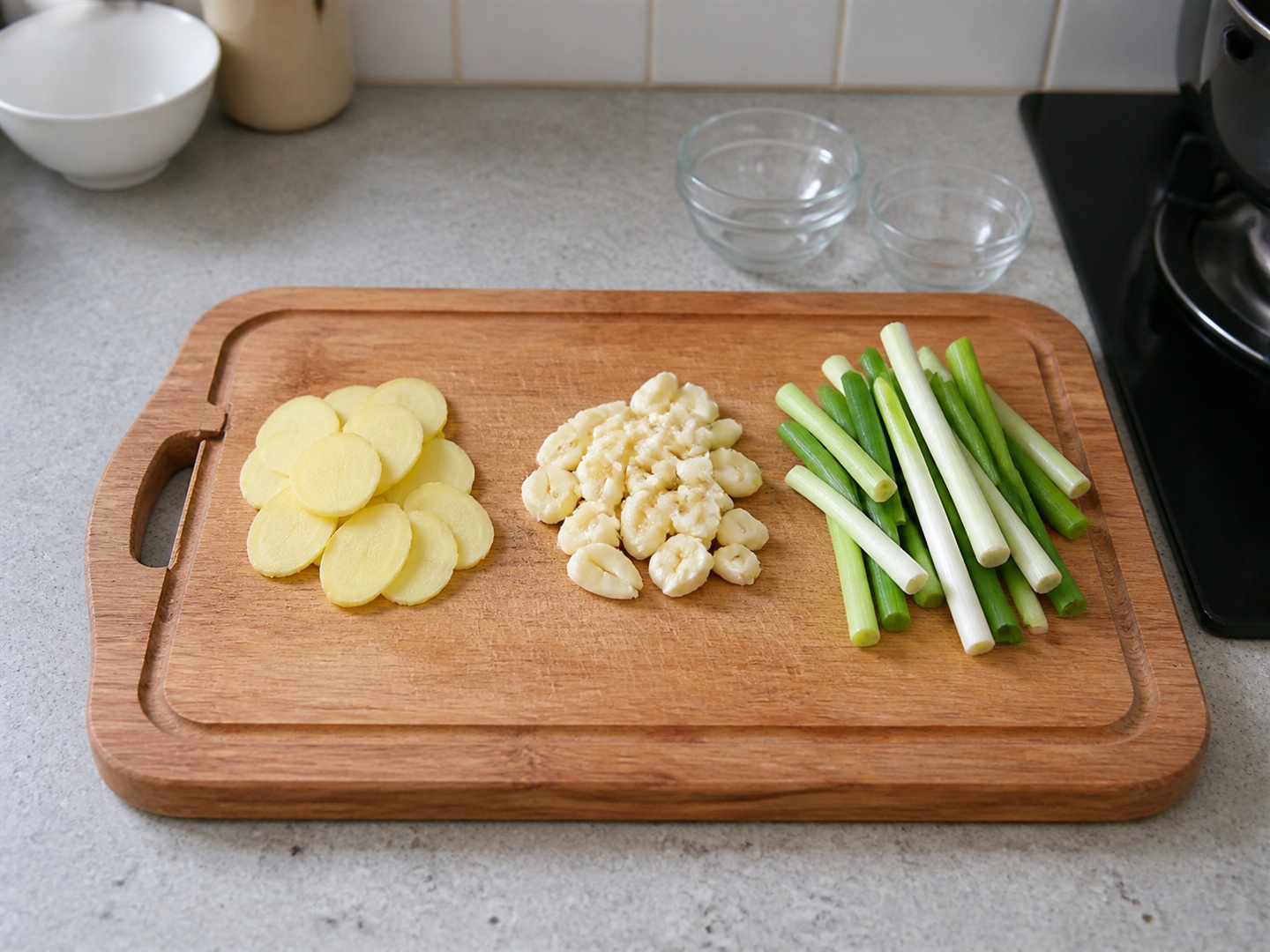 Braised Chicken with Chestnuts — Prepare aromatics