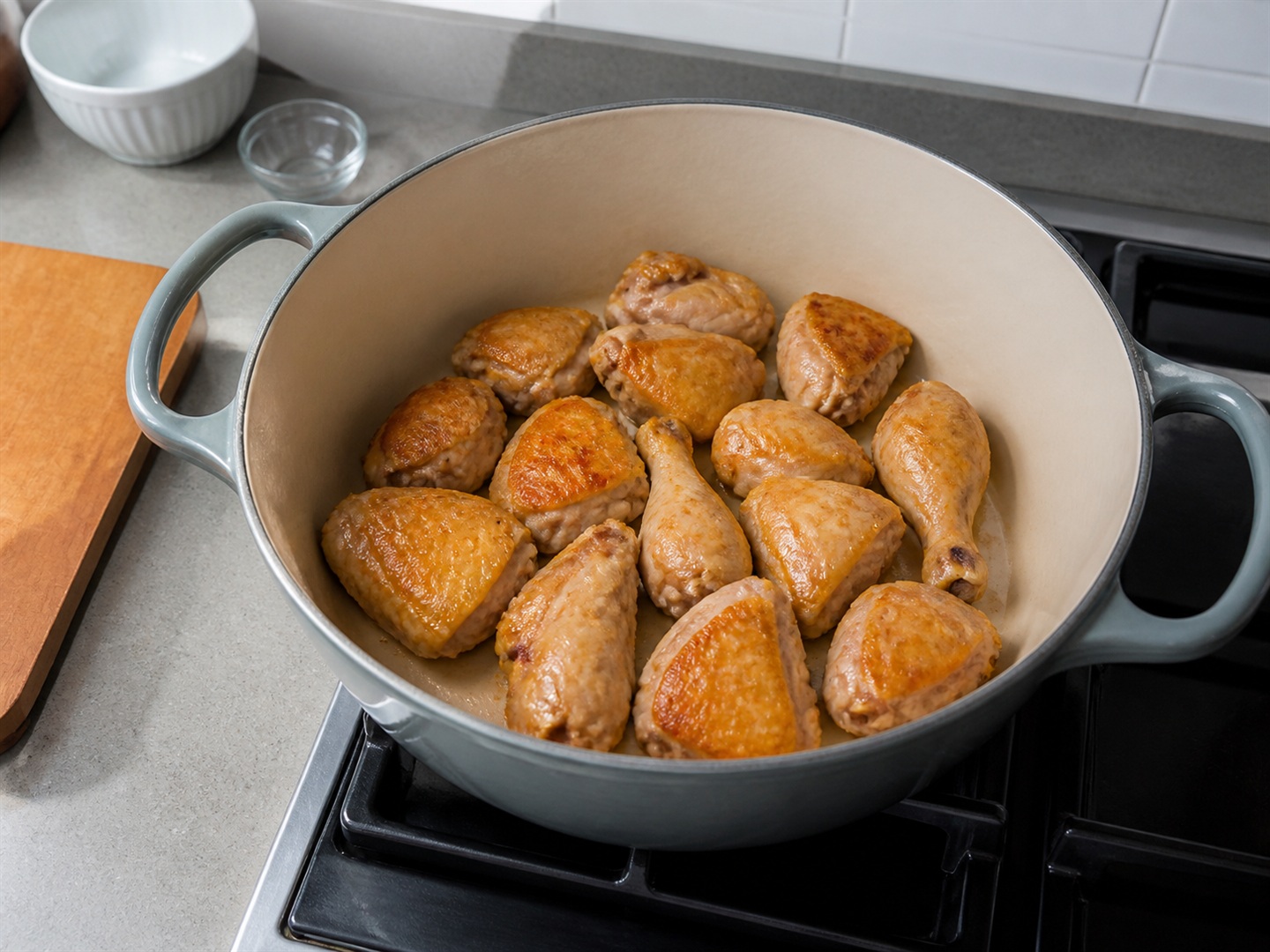 Braised Chicken with Chestnuts — Brown the chicken