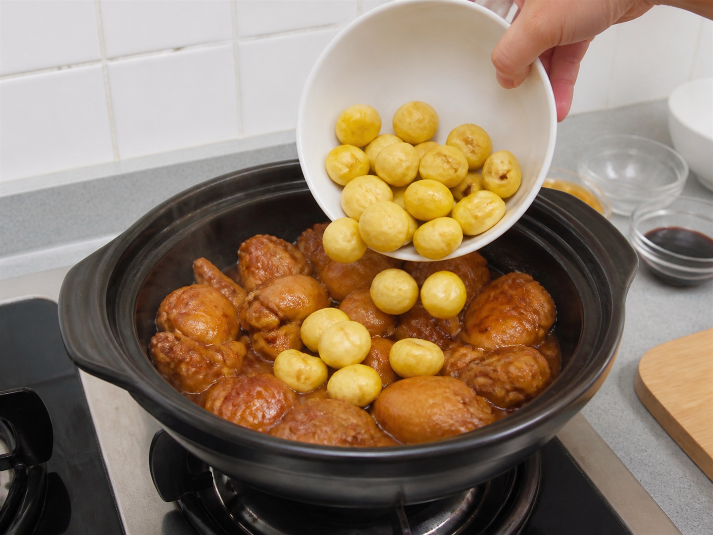 Braised Chicken with Chestnuts — Add chestnuts