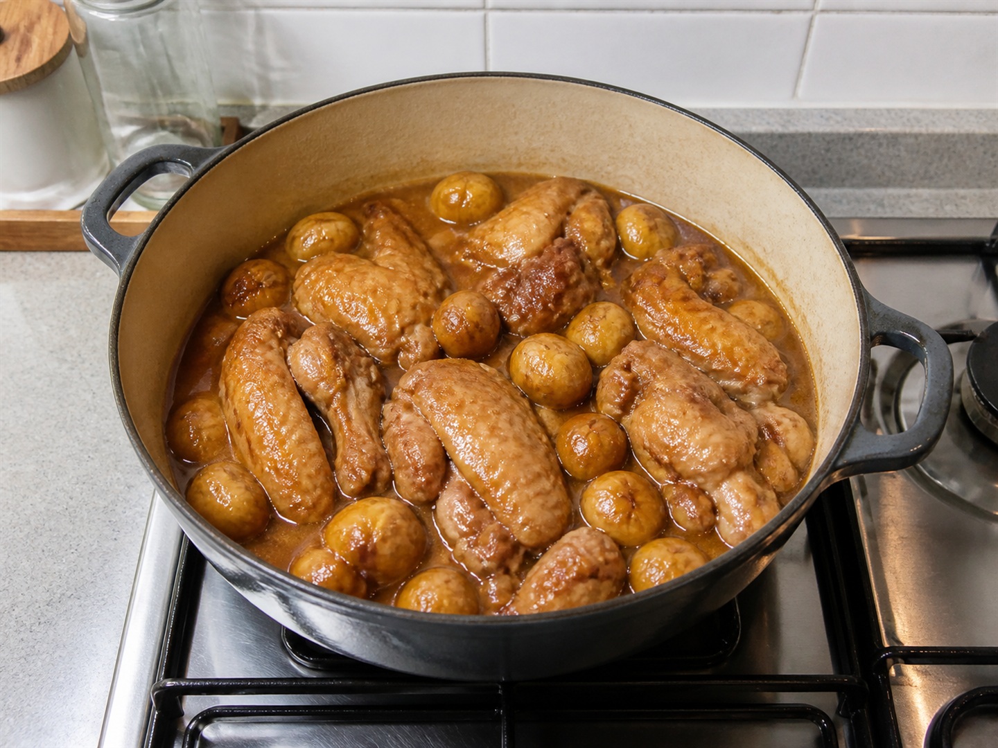 Braised Chicken with Chestnuts — Braise until tender