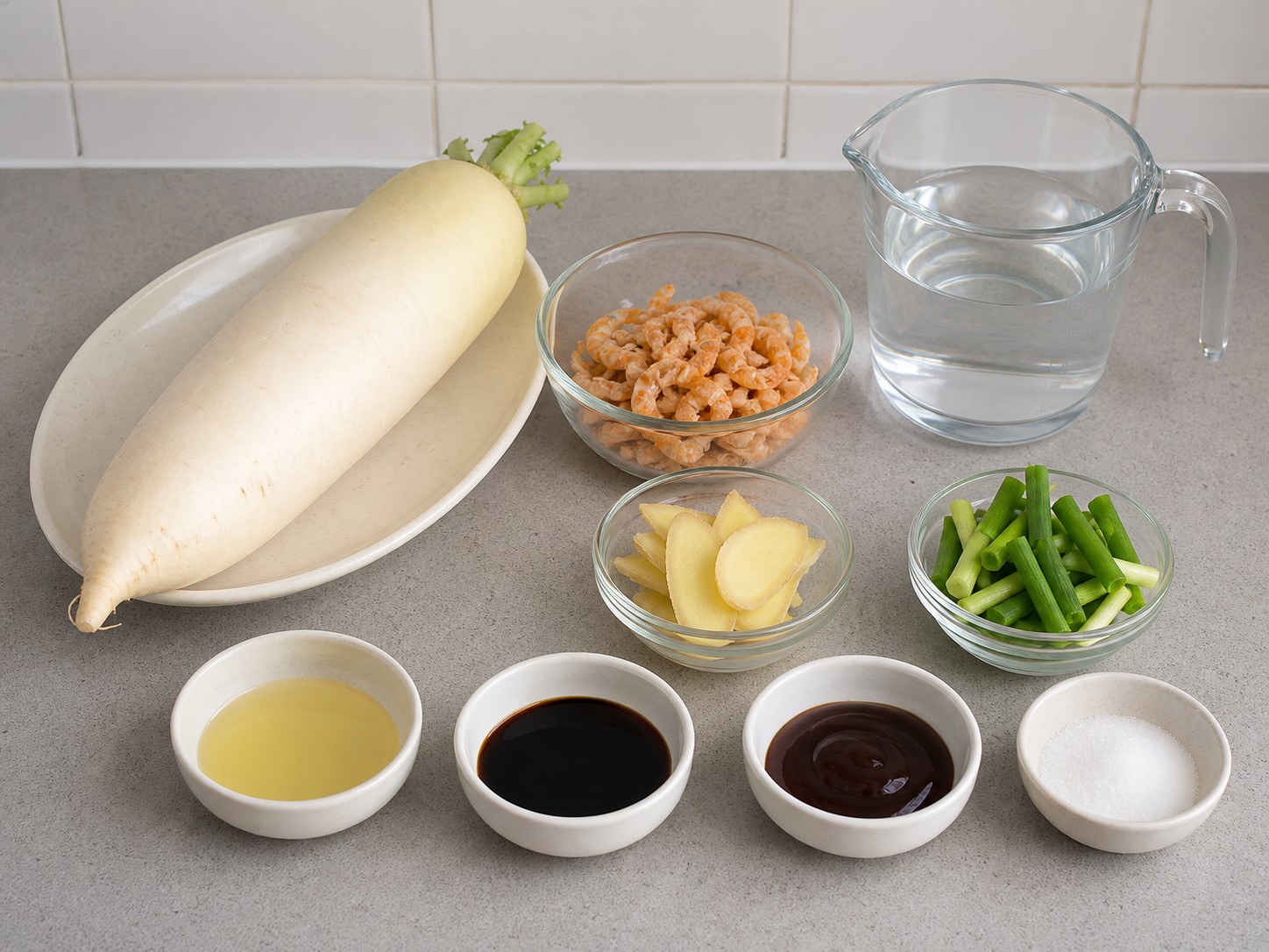 Braised Daikon na may Tuyong Hipon — mga sangkap