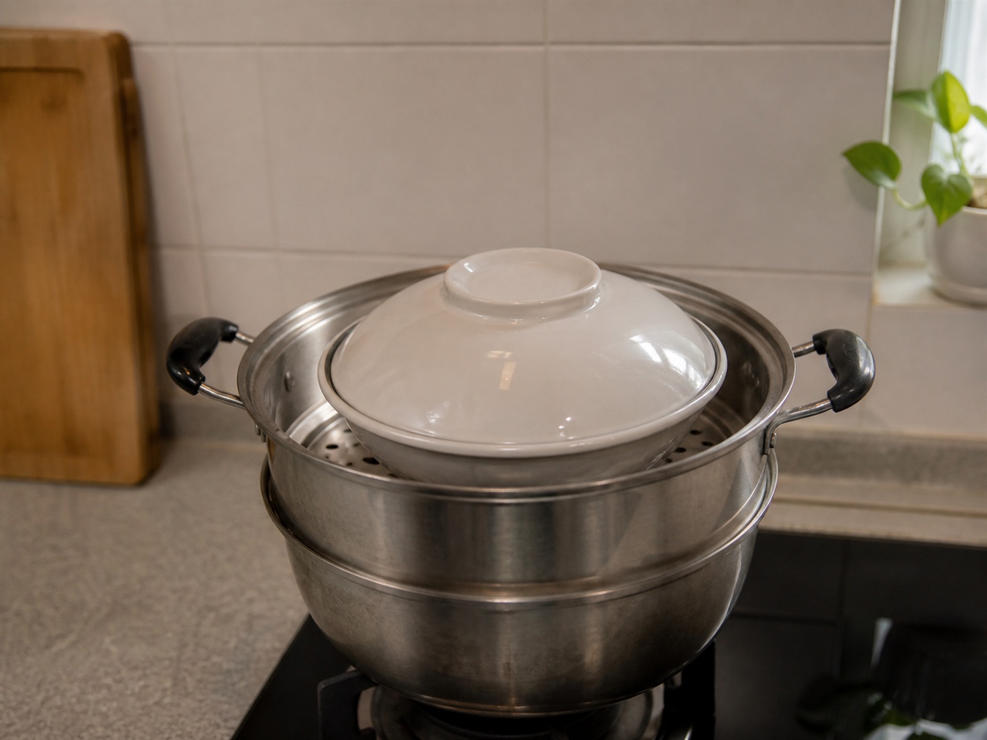 Braised Pork Belly with Preserved Mustard Greens — Steam until tender