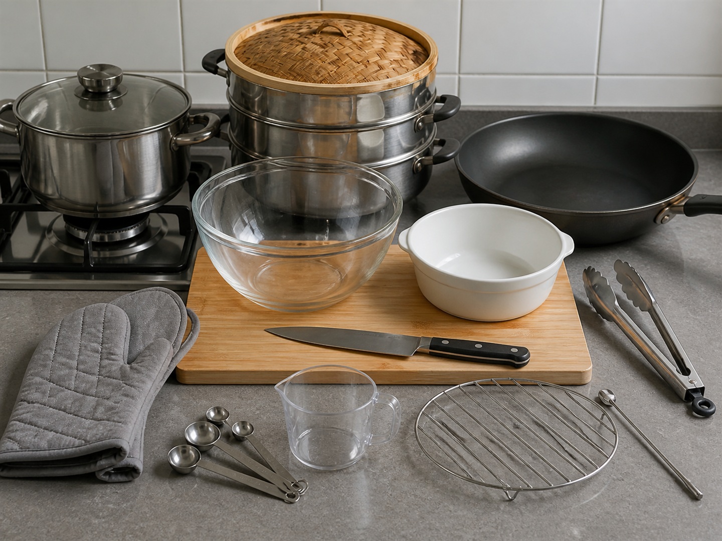 Home tools for pork belly with preserved greens