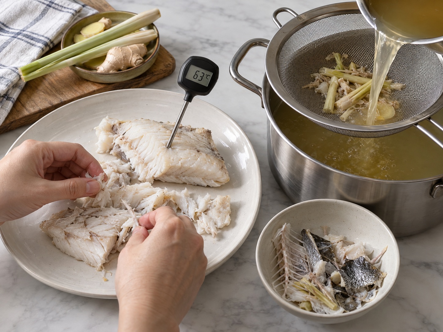 Burmese Mohinga Fish Rice Noodles — Check, flake and strain