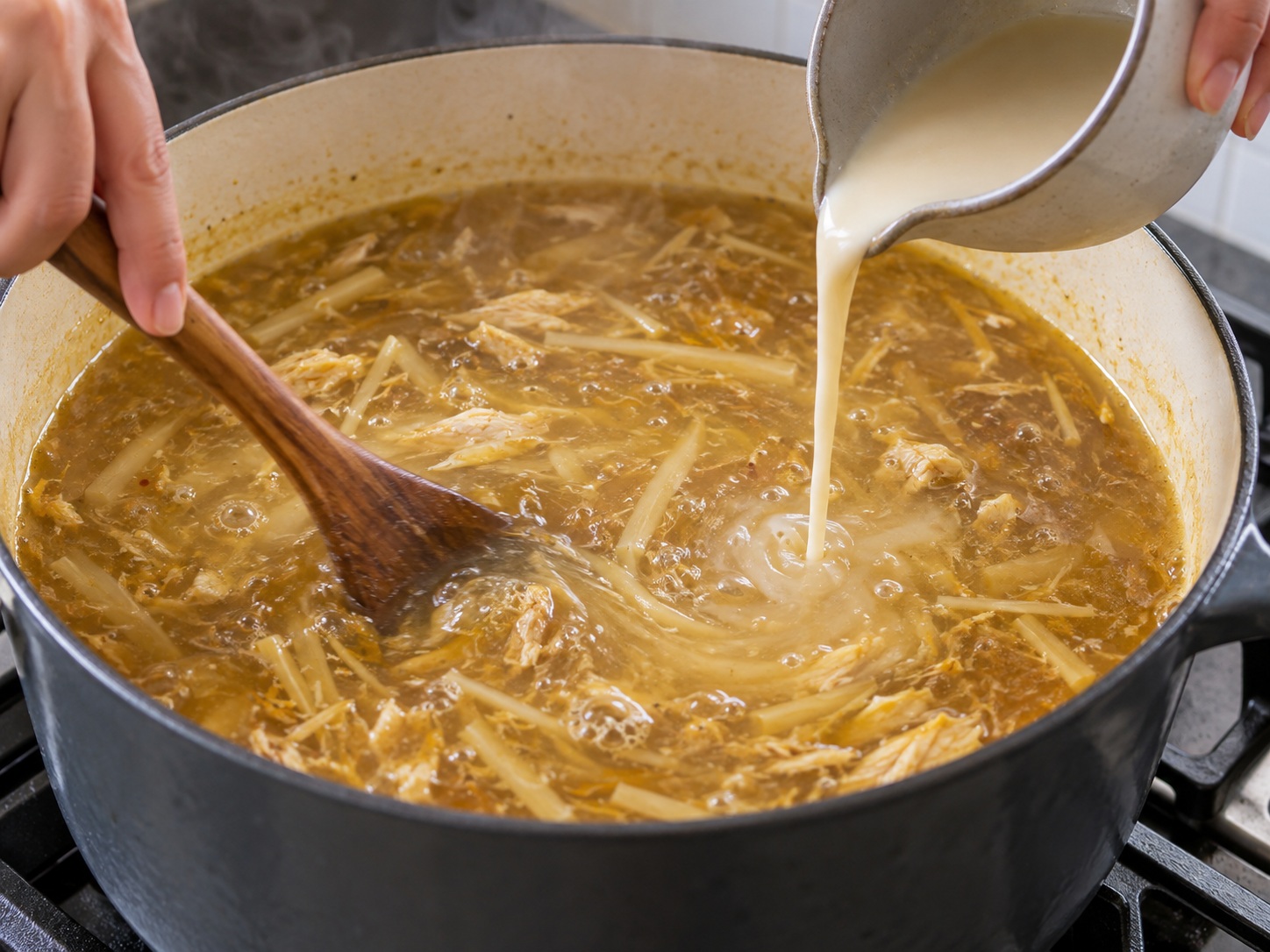 Burmese Mohinga Fish Rice Noodles — Thicken with toasted rice