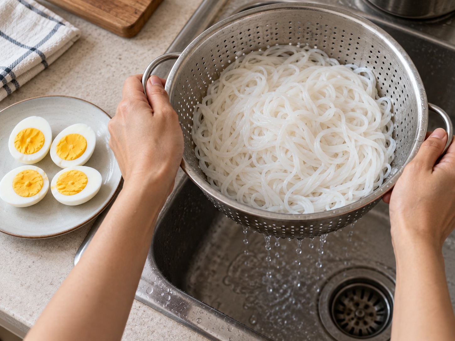 Burmese Mohinga Fish Rice Noodles — Cook noodles and eggs separately