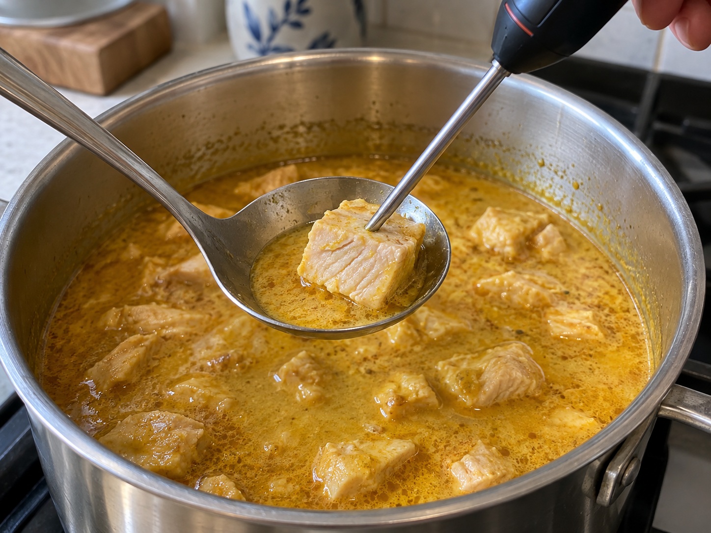 Burmese Coconut Chicken Noodles — Suriin ang temperatura ng manok