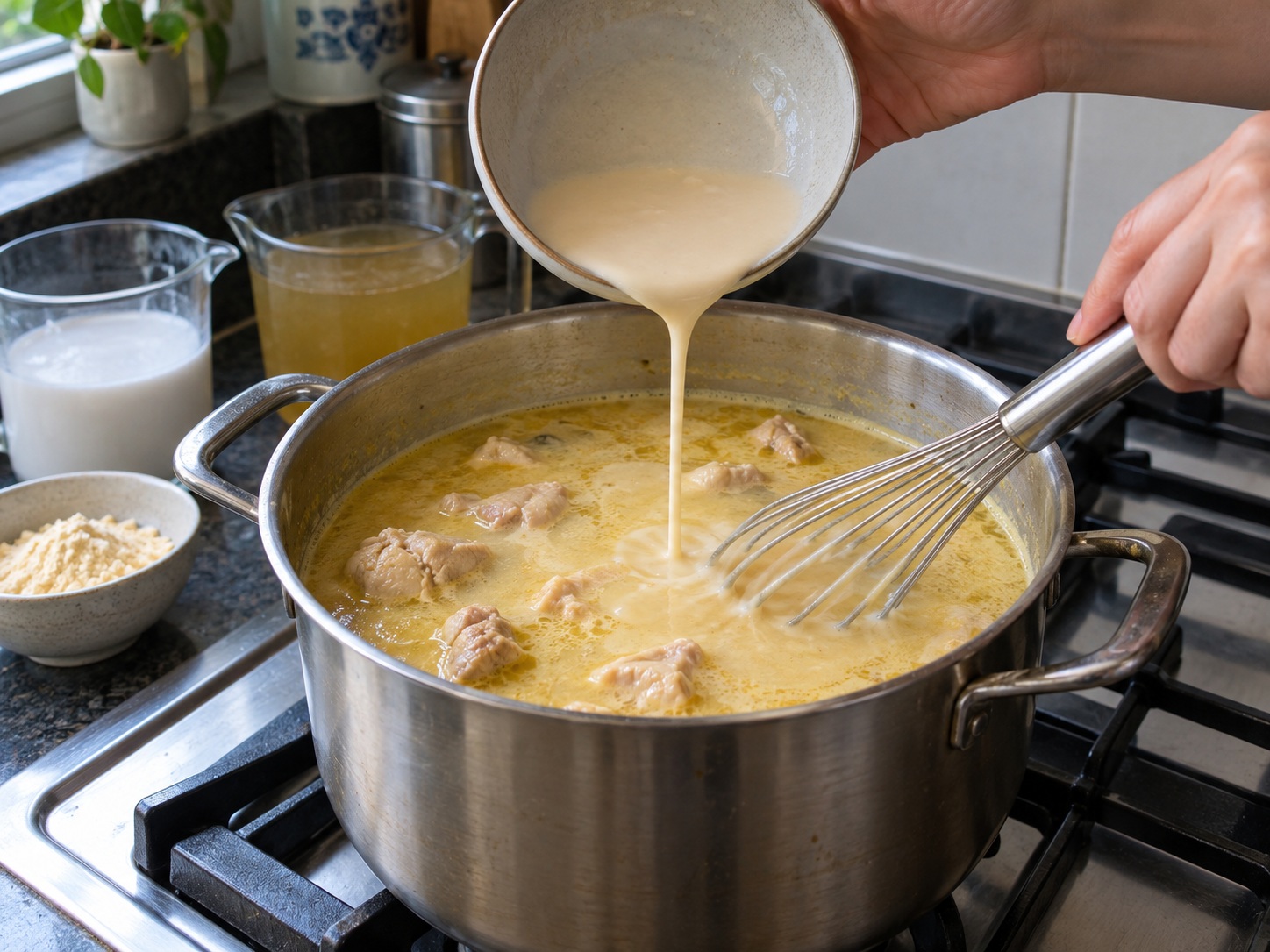 Burmese Coconut Chicken Noodles — Palaputin gamit ang slurry