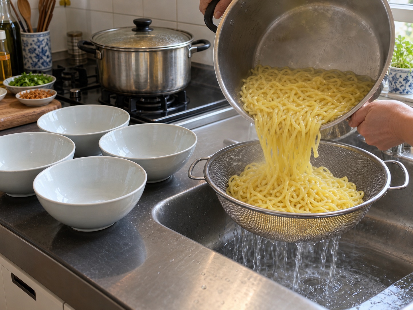 Burmese Coconut Chicken Noodles — Lutuin ang noodles at timplahan