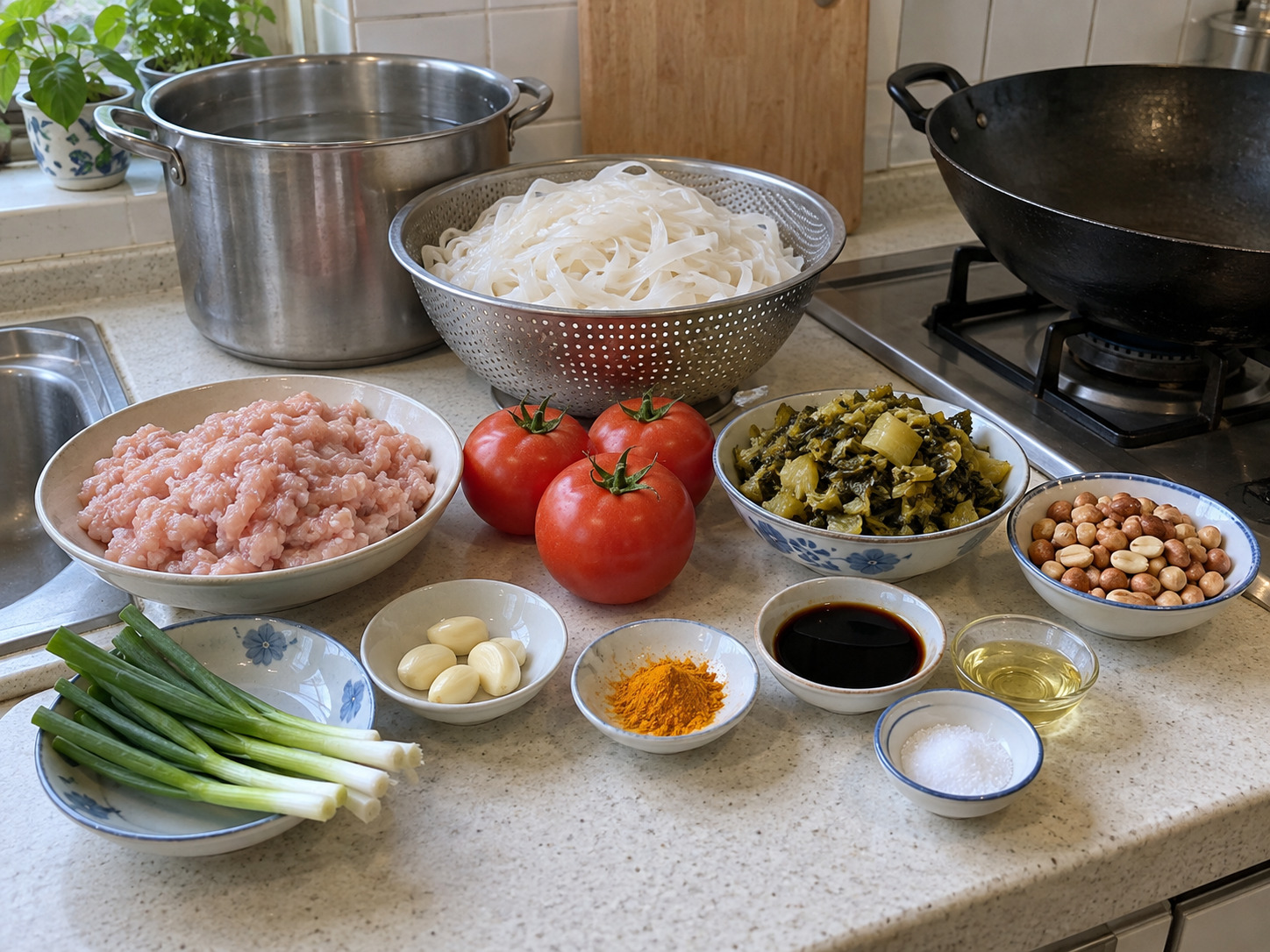 Mie Beras Ayam Shan Myanmar — bahan