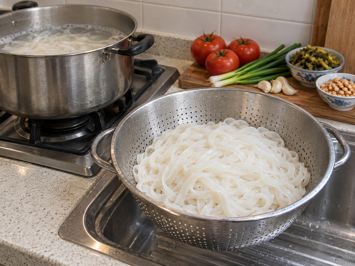 Mie Beras Ayam Shan Myanmar — Masak kwetiau terpisah lalu tiriskan