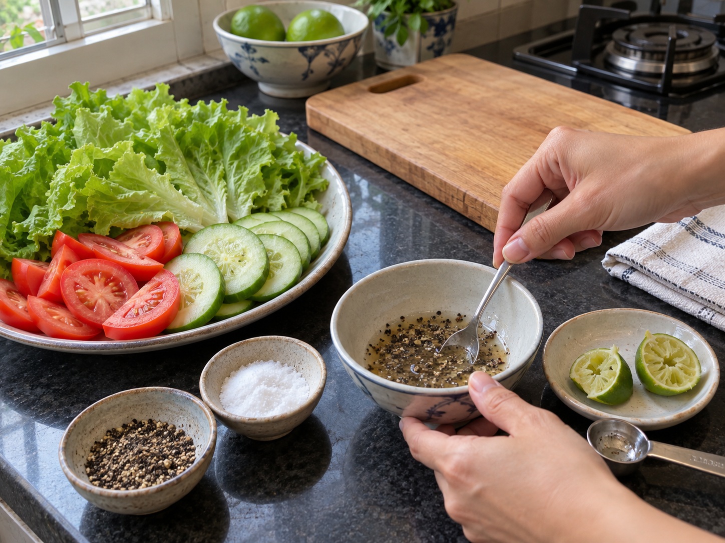 Lok Lak na Baka ng Cambodia — Haluin ang lime pepper dip