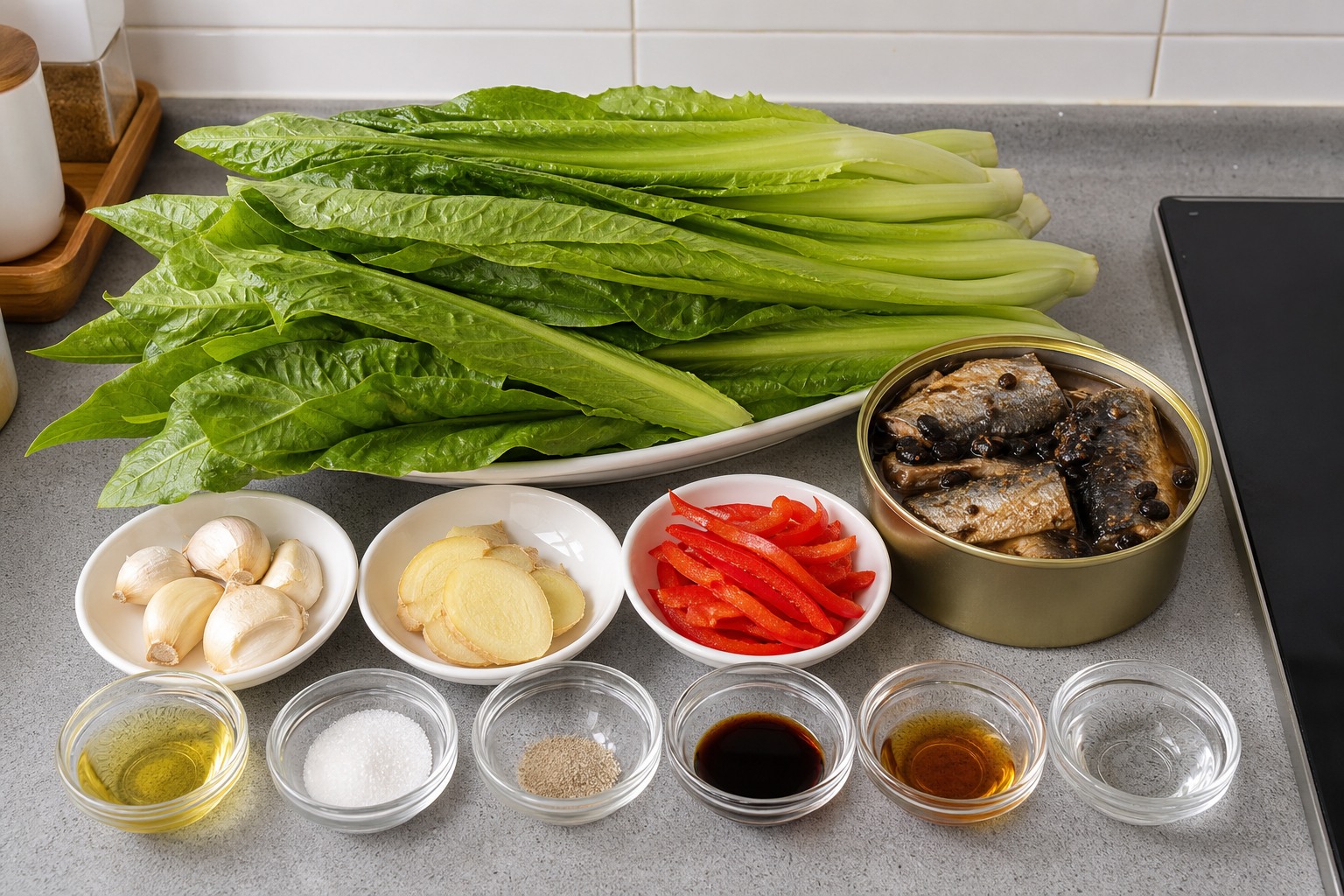 豆豉鯪魚炒油麥菜主要材料總覽