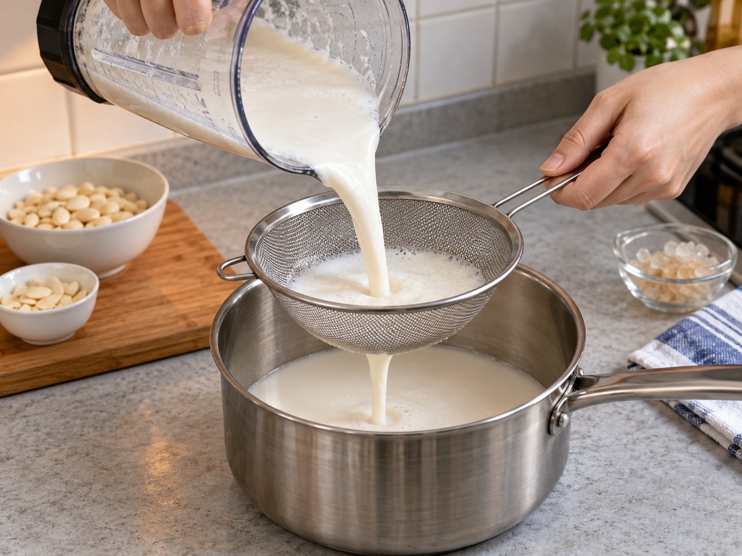 Cantonese Apricot Kernel Sweet Soup — Strain the liquid