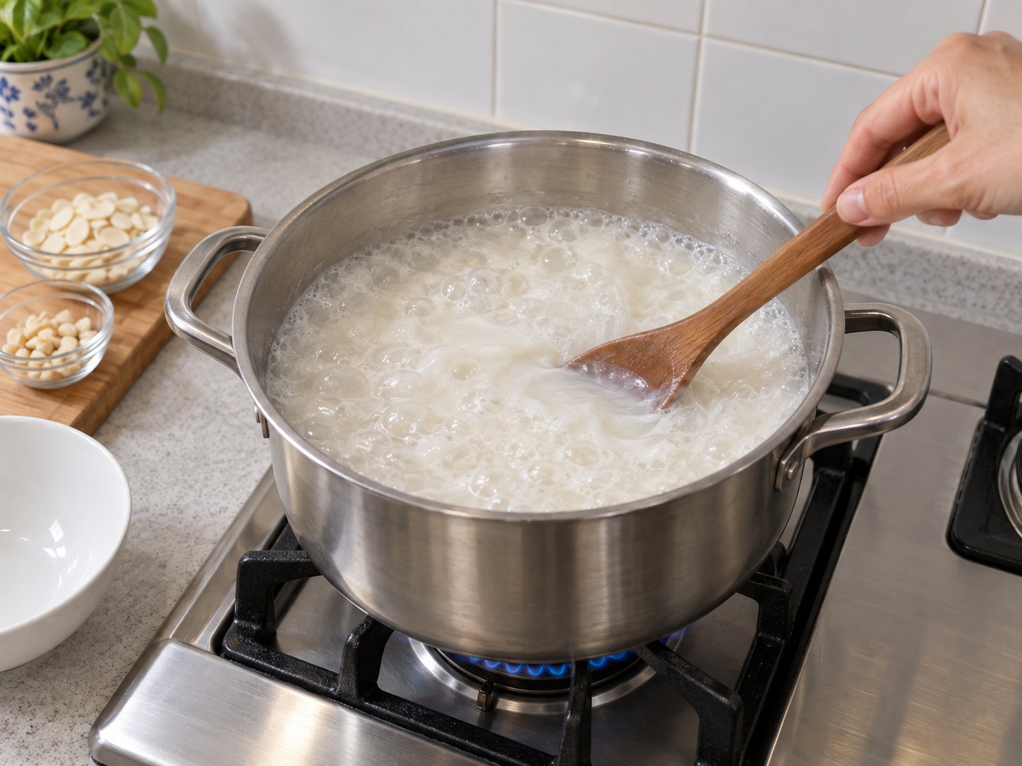 Cantonese Apricot Kernel Sweet Soup — Bring to a full boil