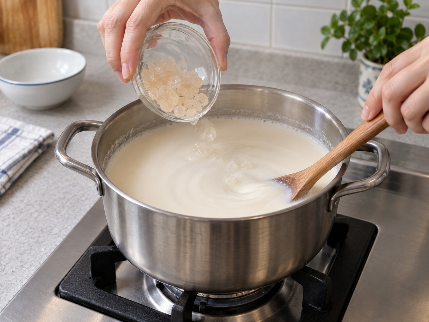 Cantonese Apricot Kernel Sweet Soup — Add and dissolve sugar