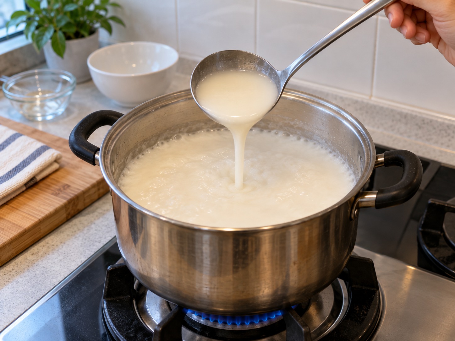 Cantonese Apricot Kernel Sweet Soup — Reboil and check consistency