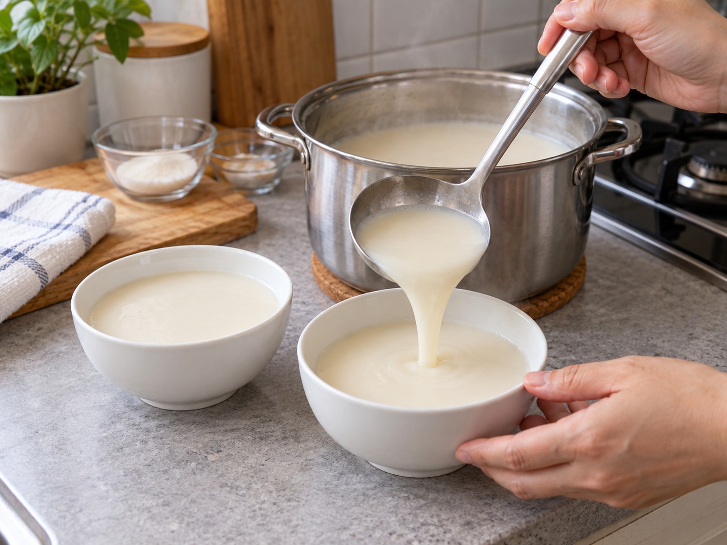 Cantonese Apricot Kernel Sweet Soup — Ladle hot and serve safely