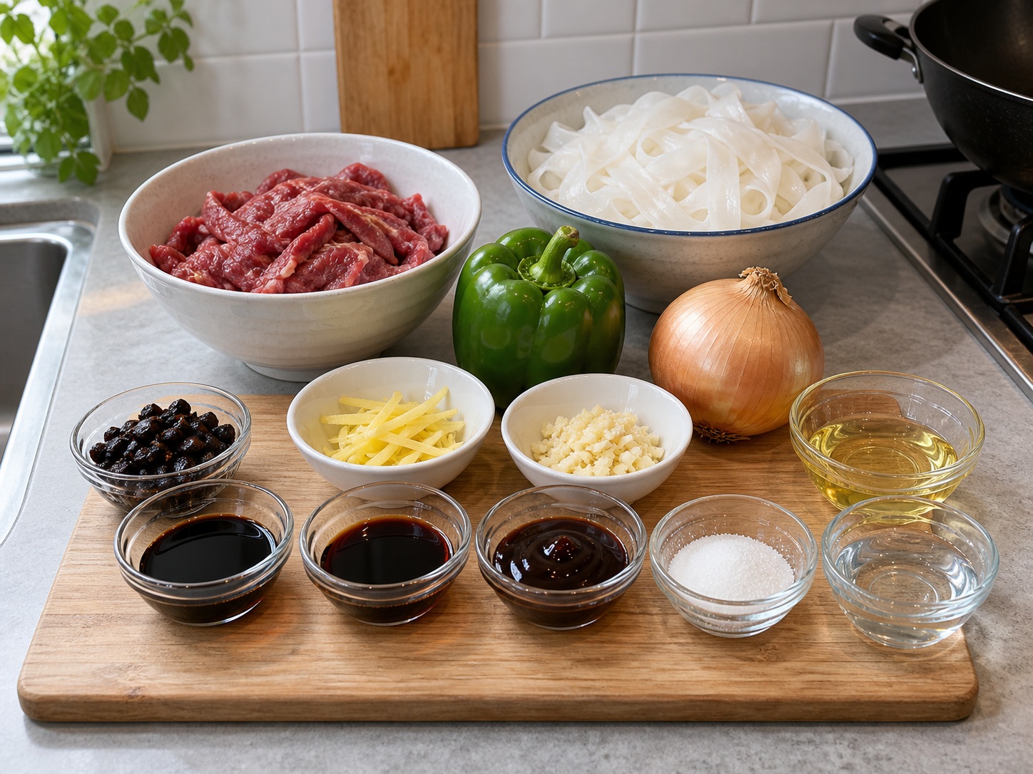 Cantonese Black Bean Beef Rice Noodles — ingredients