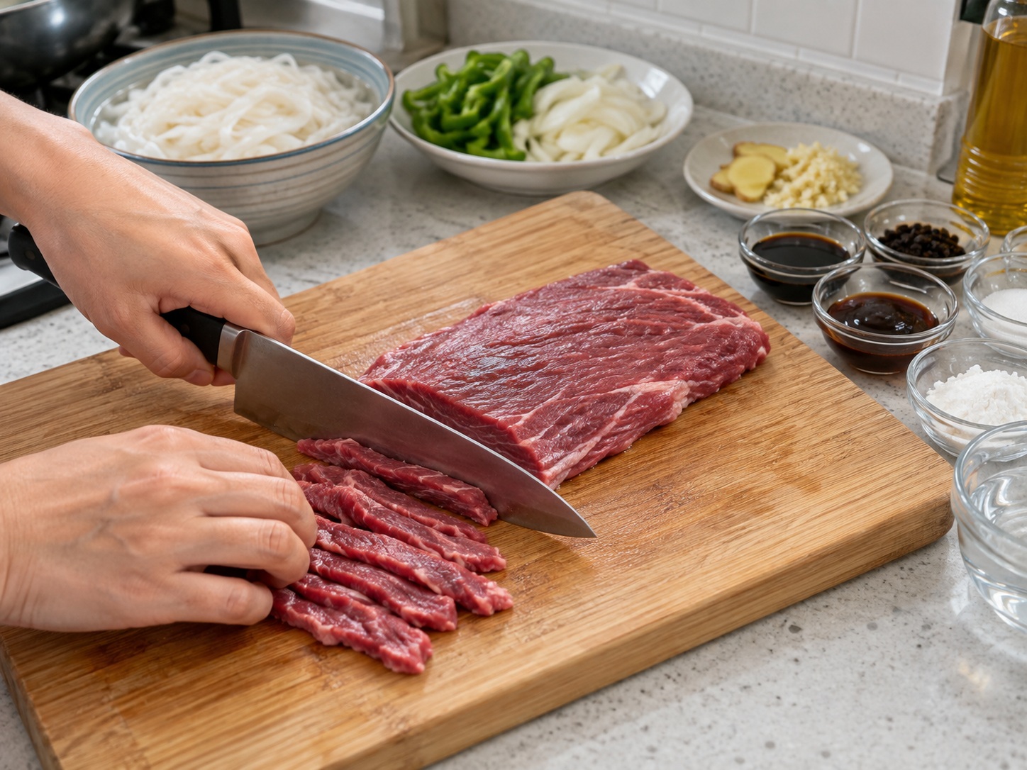 Cantonese Black Bean Beef Rice Noodles — Slice the beef