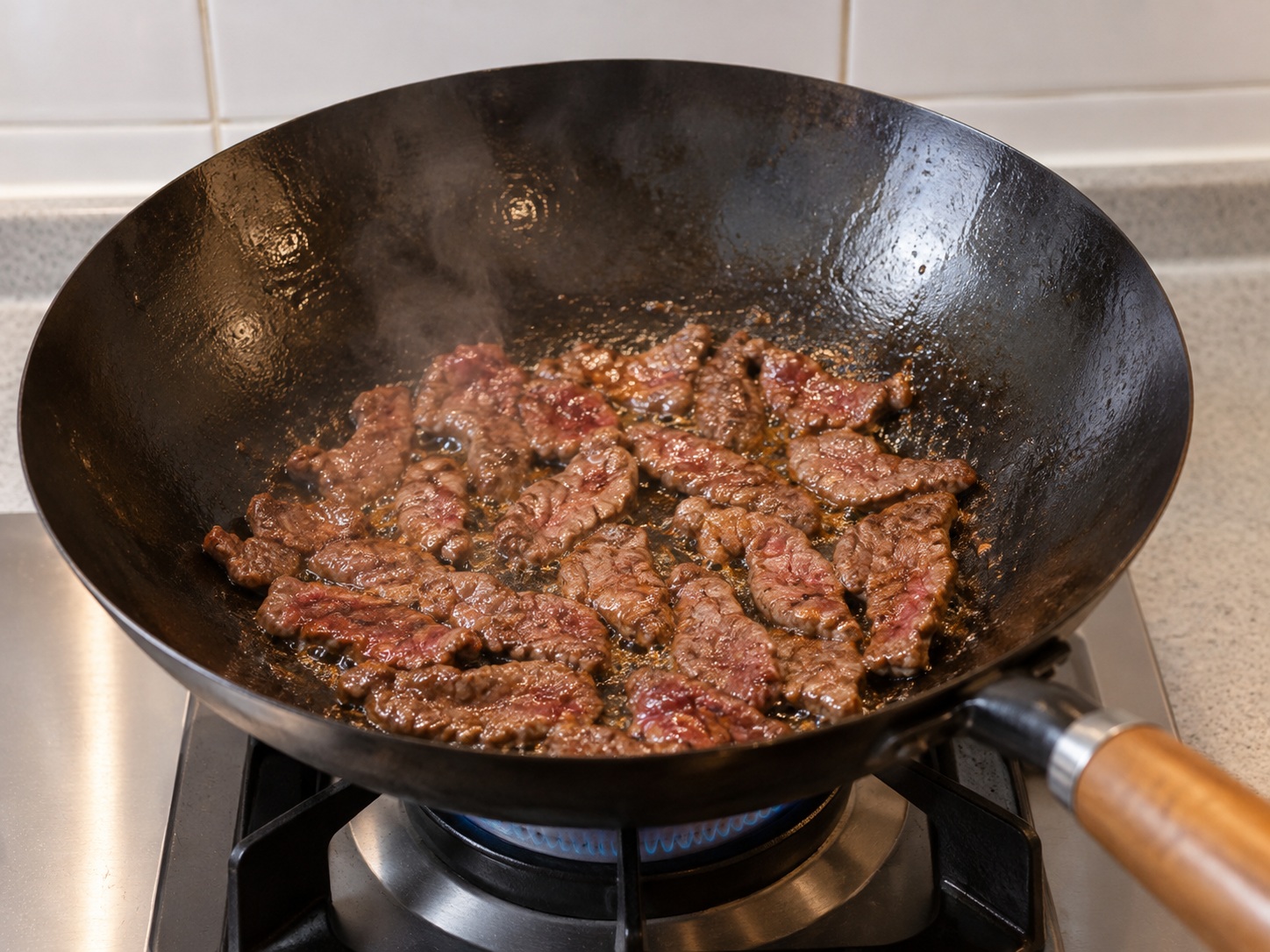Cantonese Black Bean Beef Rice Noodles — Sear the beef