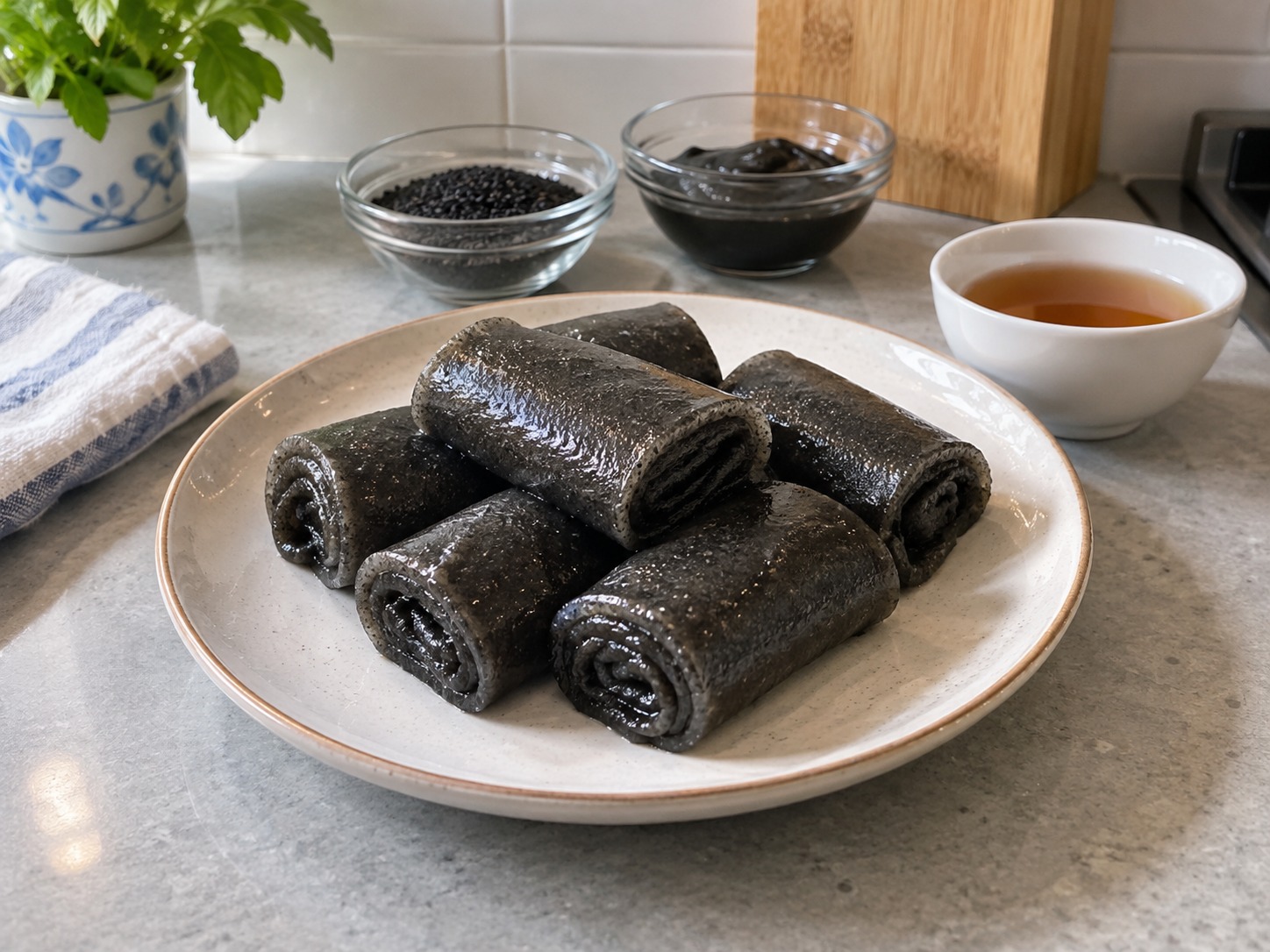 Cantonese Black Sesame Rolls — finished dish