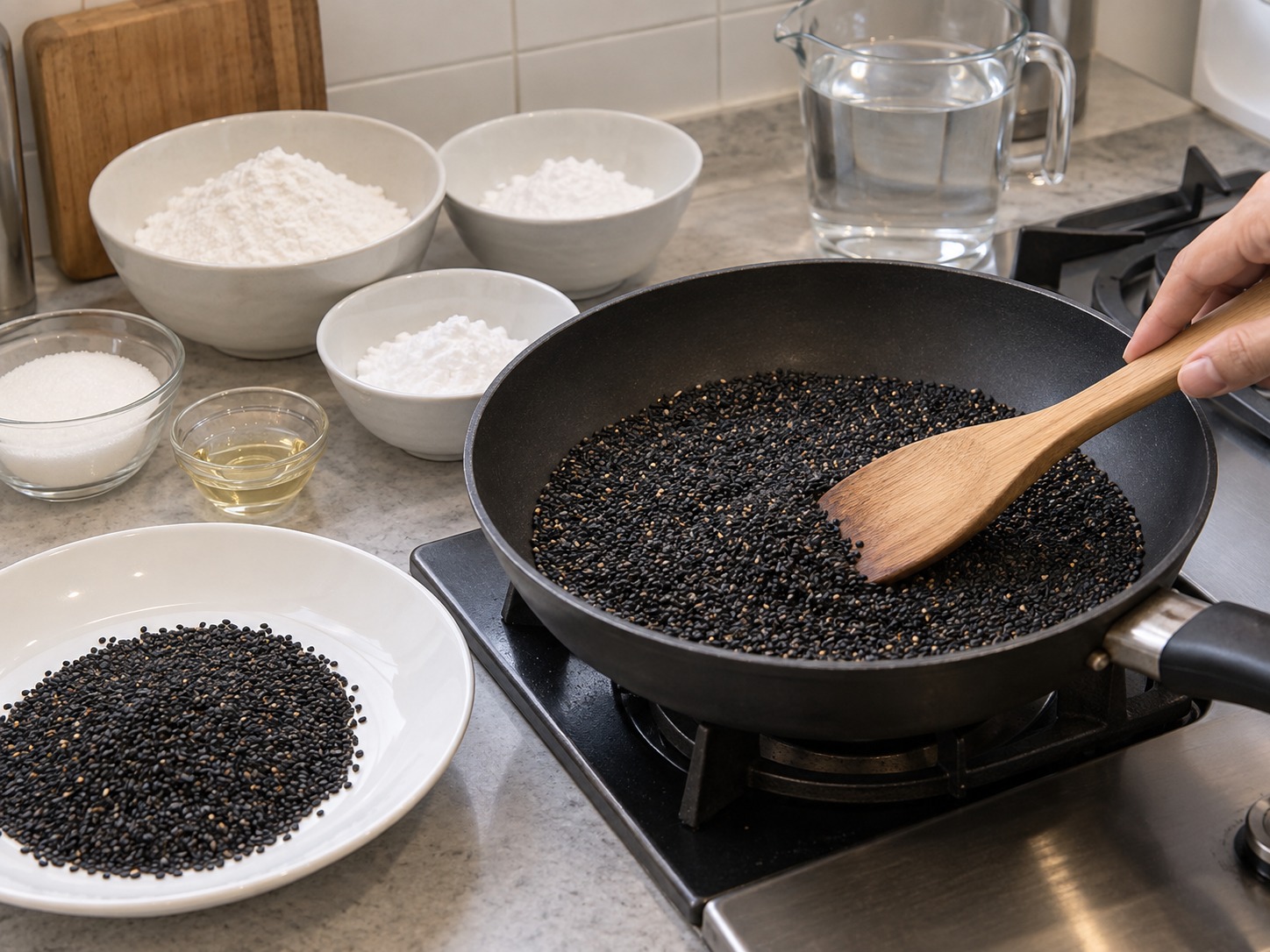 Cantonese Black Sesame Rolls — Toast black sesame over low heat and cool completely