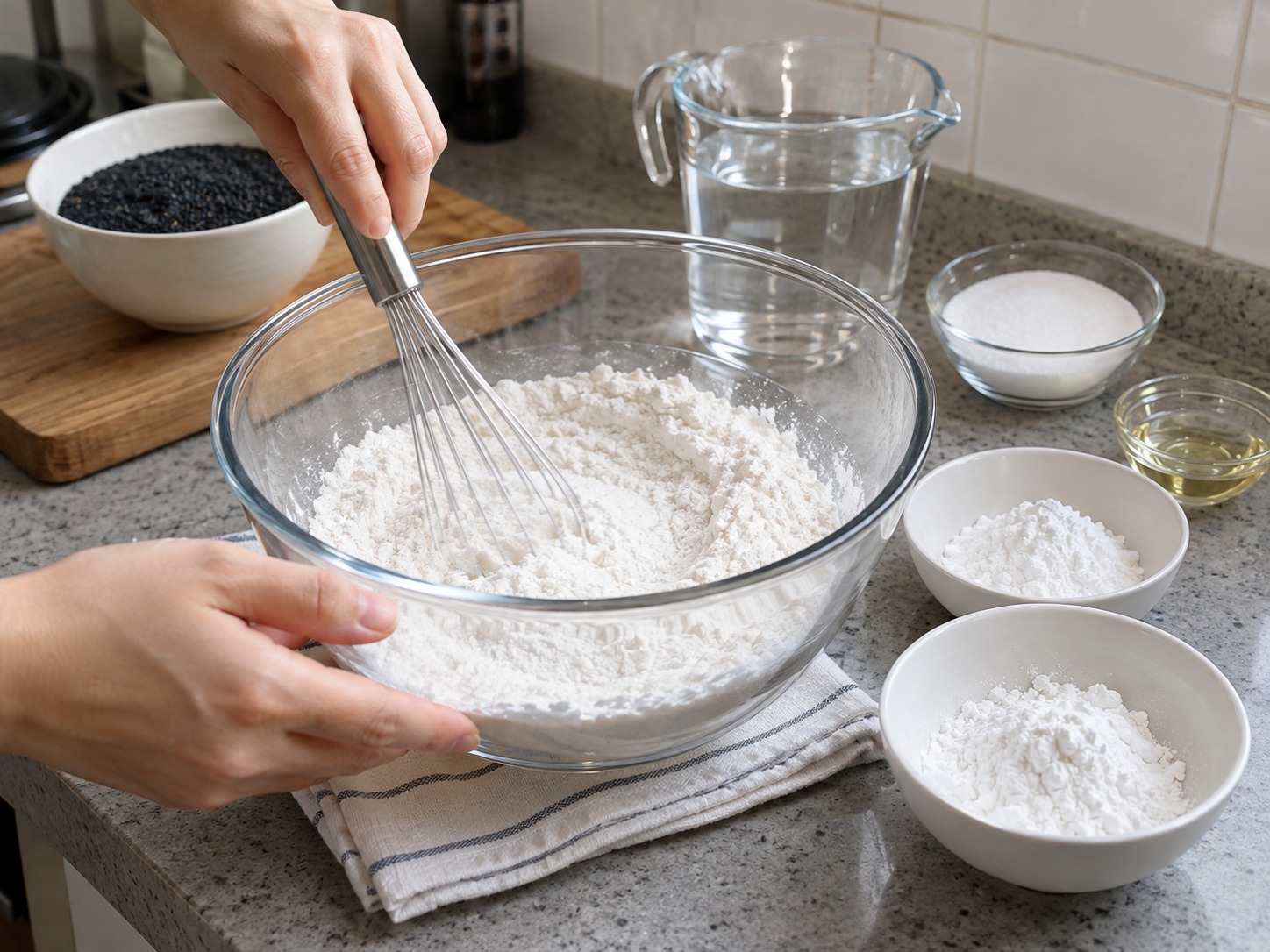 Cantonese Black Sesame Rolls — Combine rice flour, tapioca starch and water chestnut starch
