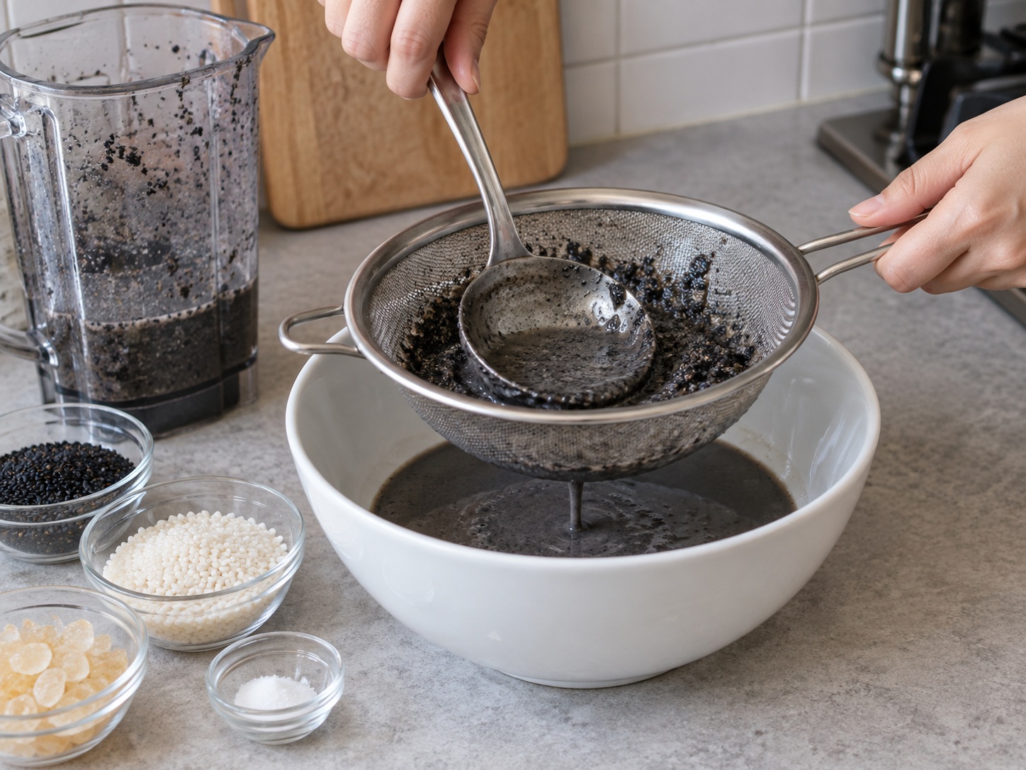 Sup Manis Wijen Hitam ala Kanton — Saring cairan