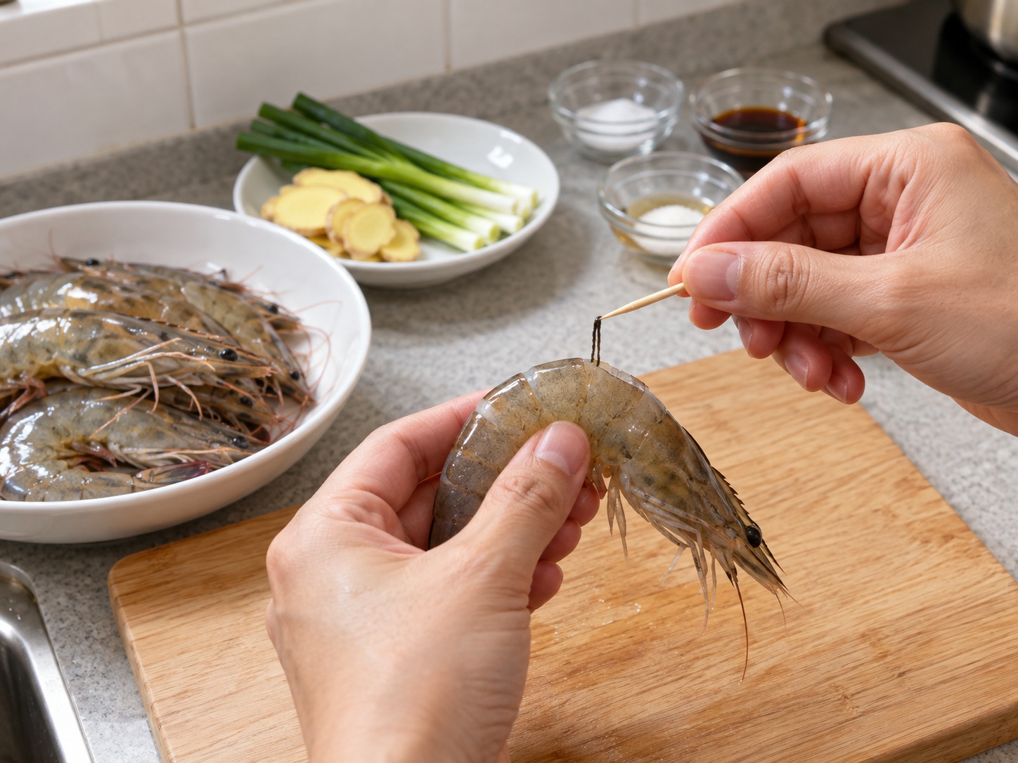 Udang Rebus ala Kanton — Buang urat usus