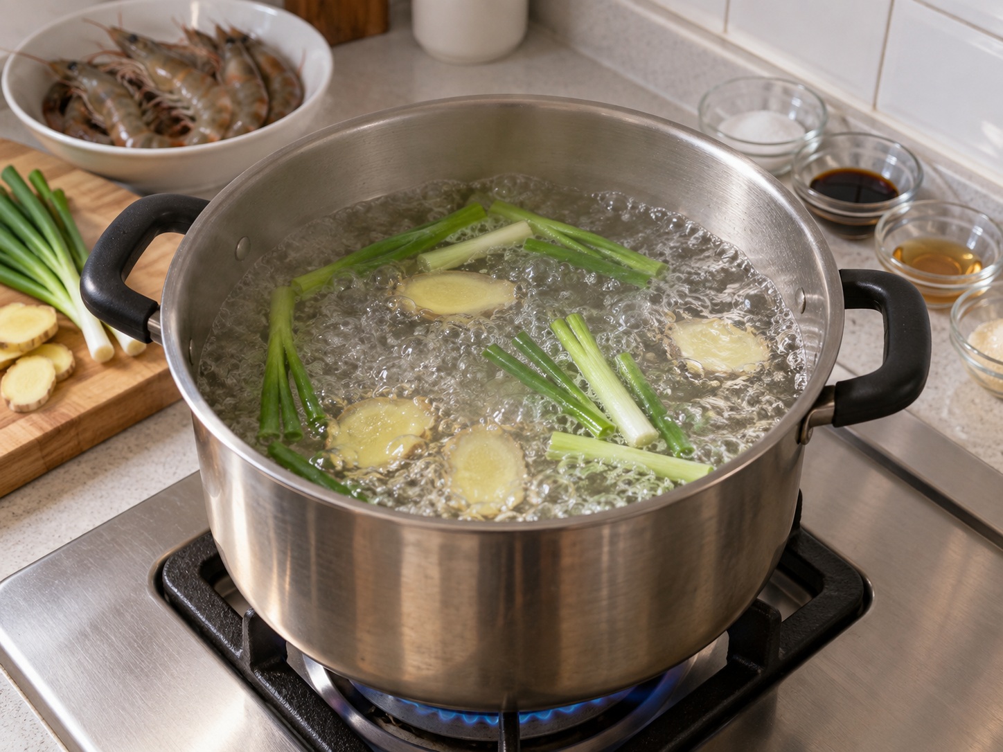 Udang Rebus ala Kanton — Didihkan air aromatik