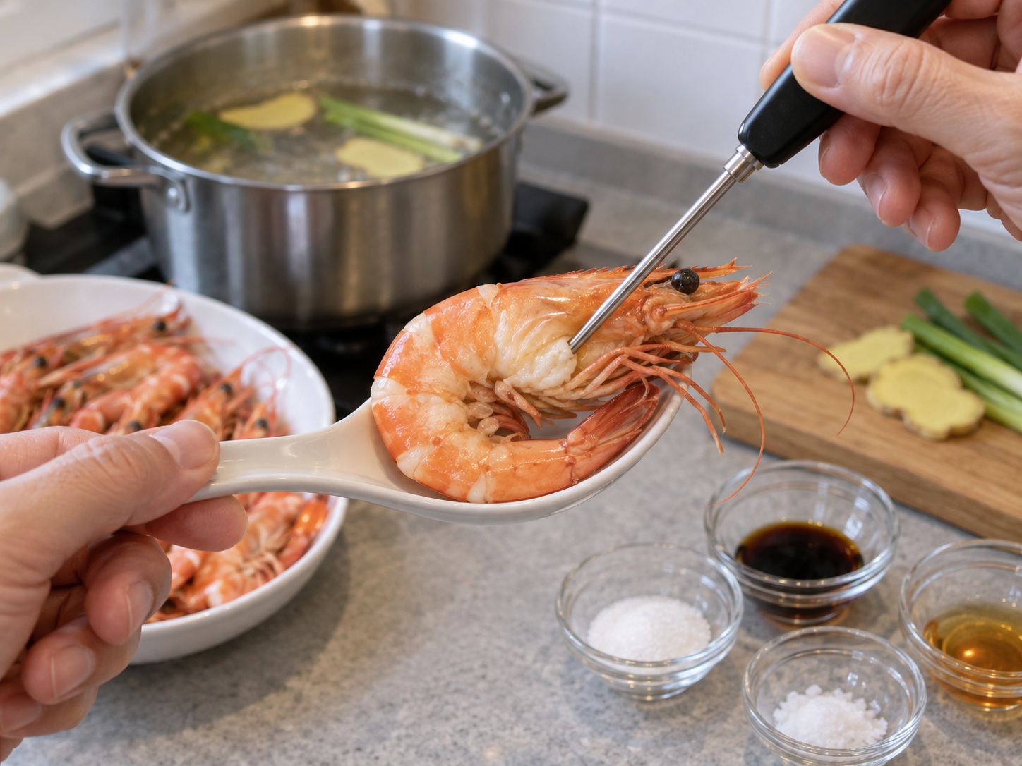 Udang Rebus ala Kanton — Periksa kematangan