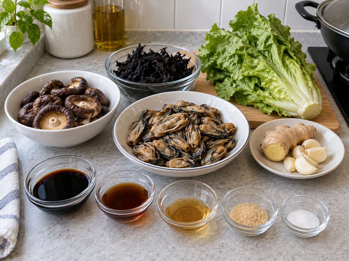 蠔豉髮菜炆冬菇 — 材料
