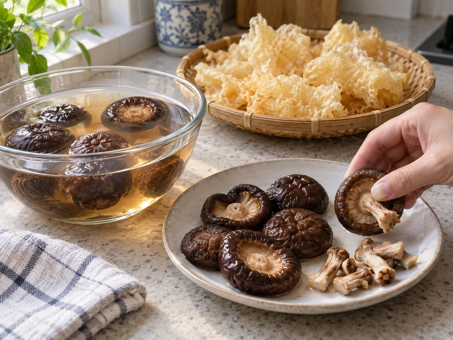 Perut Ikan Rebus Kanton dengan Jamur Shiitake — Rendam jamur