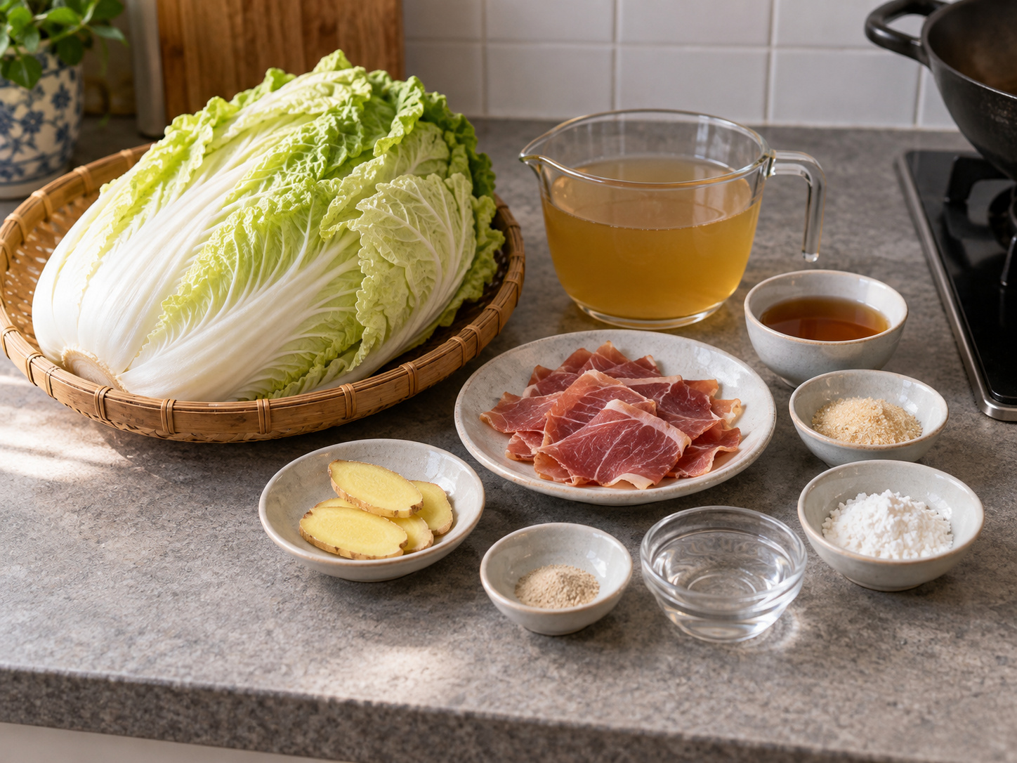 Cantonese Braised Napa Cabbage na may Jinhua Ham — mga sangkap