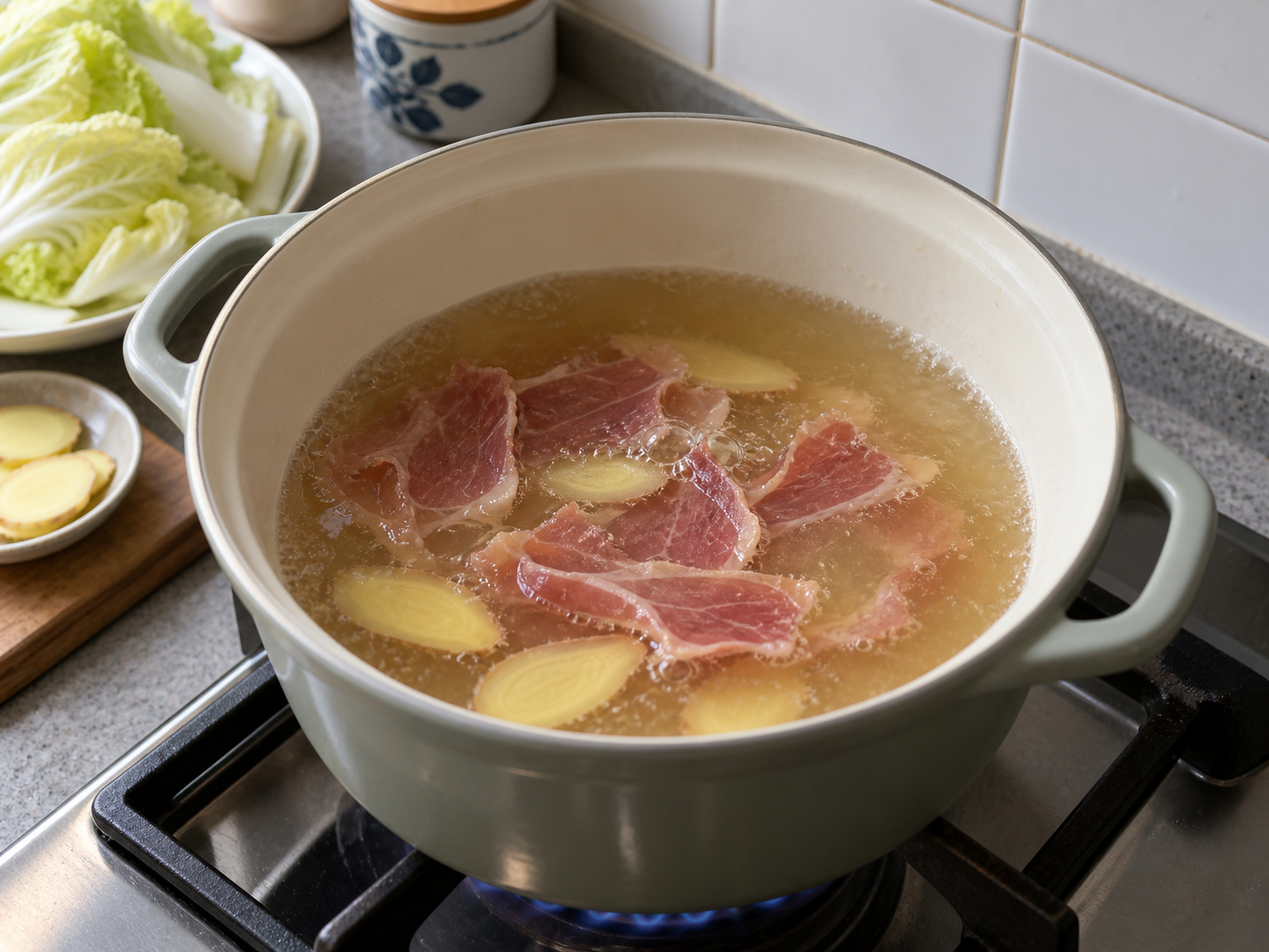 Cantonese Braised Napa Cabbage na may Jinhua Ham — Ilagay ang stock